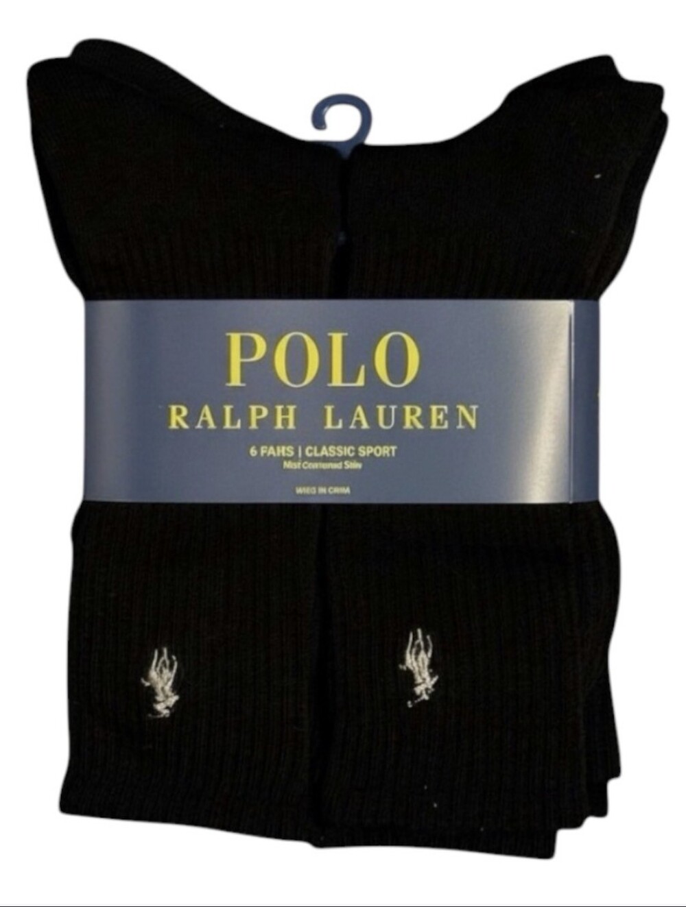 POLO Ralph LAUREN Men's Classic Sport 6-Pack Long Crew Socks Black